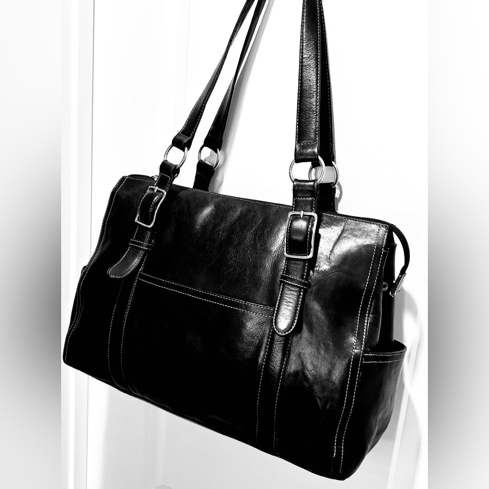 Fossil Black Leather Laptop Tote Bag - Picture 3 of 10